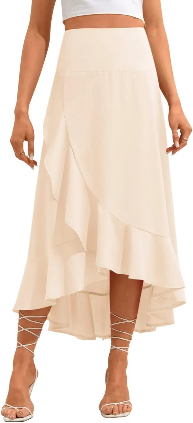 BZB Maxi Skirts for Women Trendy High Waisted Long Length Skirts High Low Draped Skirt S-2XL