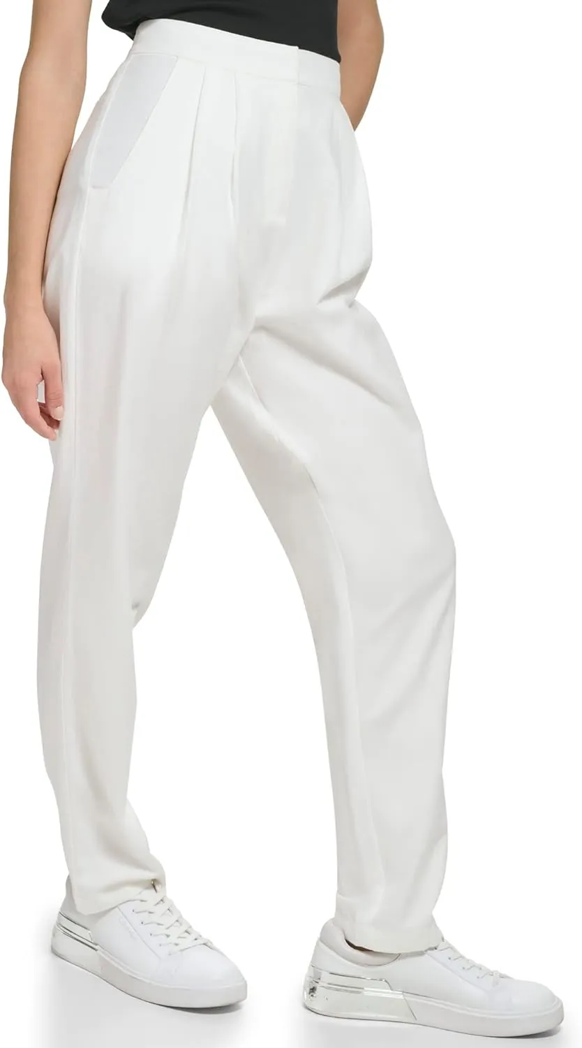 Calvin Klein Women's Conforming Shirred Front Cotton Blend Pockets Pant (Standard and Plus Size)