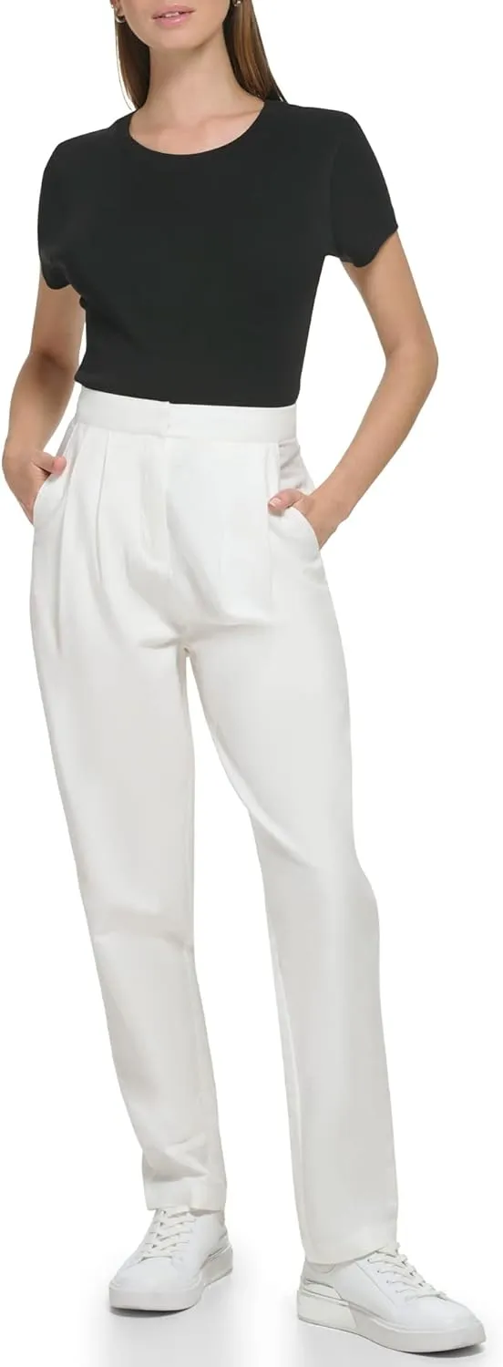 Calvin Klein Women's Conforming Shirred Front Cotton Blend Pockets Pant (Standard and Plus Size)
