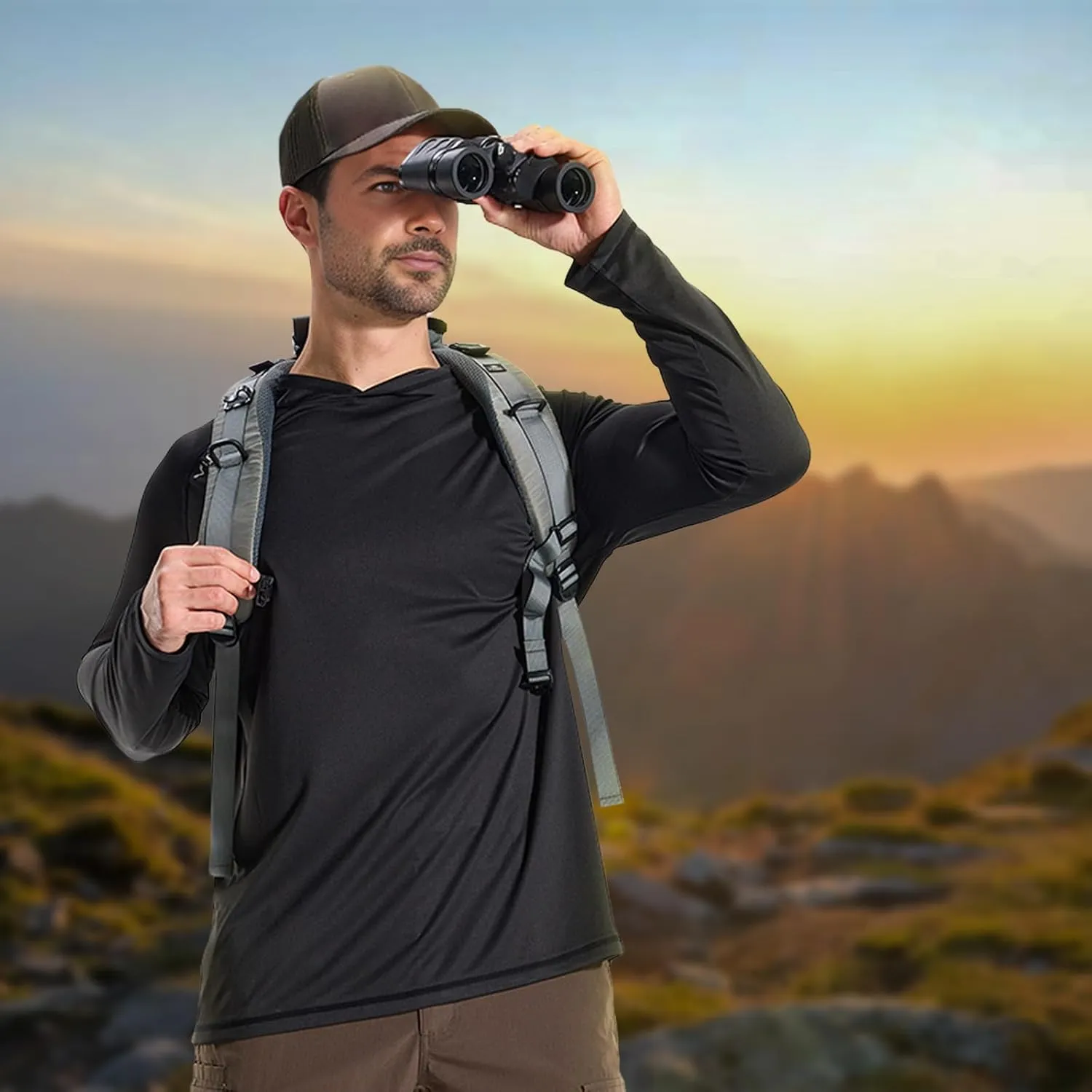 Camo Hoodie Long Sleeves Hunting Shirts for Men Quick Dry UPF 50  Hiking Fishing Shirt with Hood