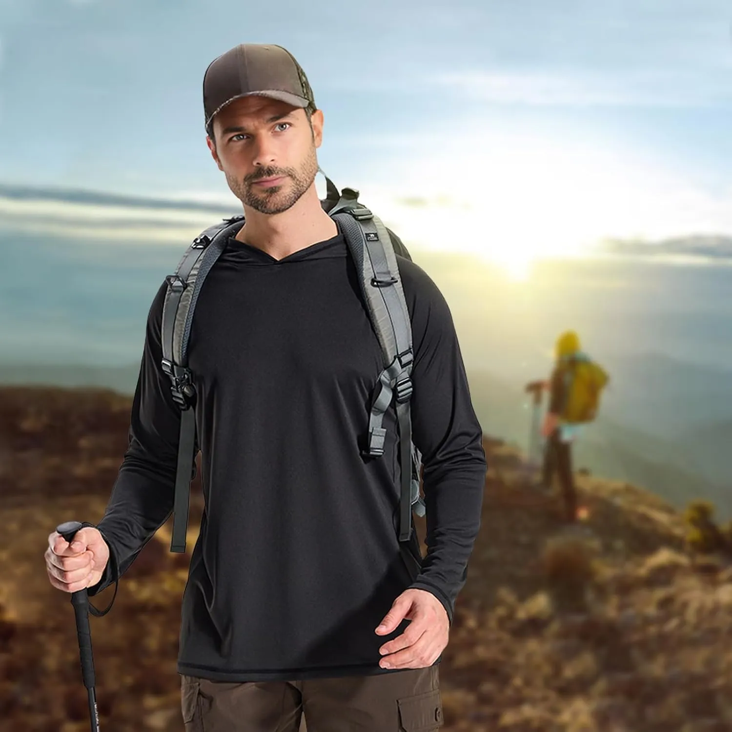 Camo Hoodie Long Sleeves Hunting Shirts for Men Quick Dry UPF 50  Hiking Fishing Shirt with Hood