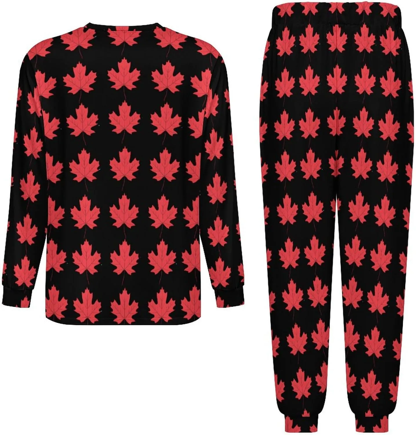 Canadian Maple Leaf Men's Pajamas Sets Round Neck Long Sleeve Shirts And Bottoms 2 Piece Pjs Loungewear