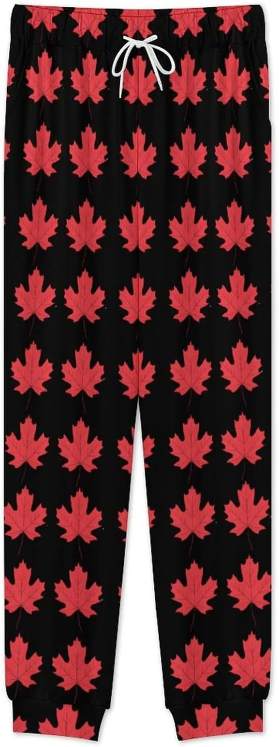 Canadian Maple Leaf Men's Pajamas Sets Round Neck Long Sleeve Shirts And Bottoms 2 Piece Pjs Loungewear