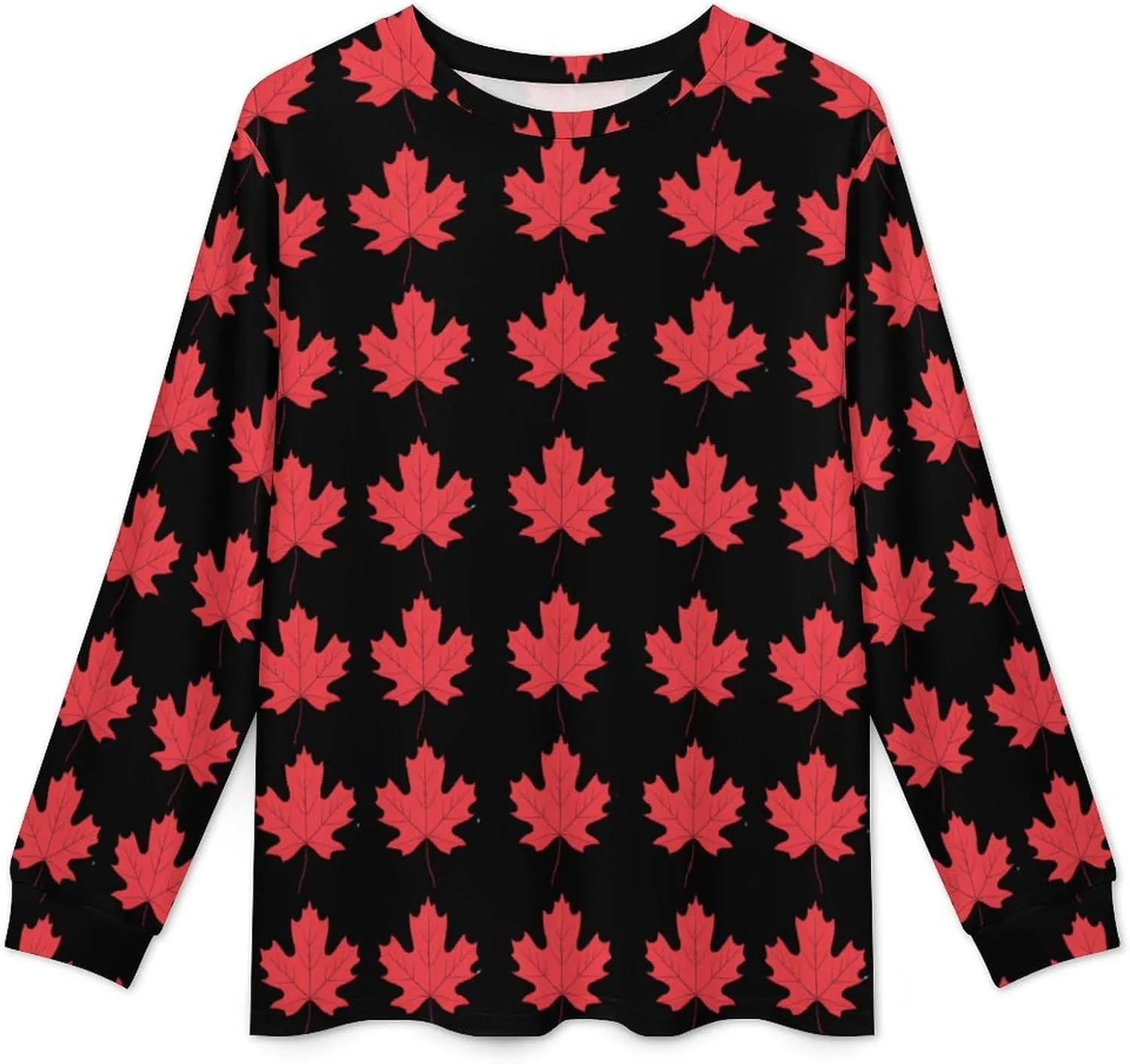 Canadian Maple Leaf Men's Pajamas Sets Round Neck Long Sleeve Shirts And Bottoms 2 Piece Pjs Loungewear