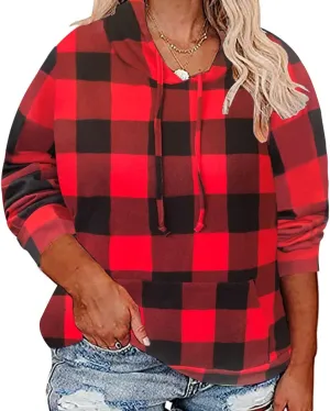 CARCOS Plus Size Hoodies for Women Long Sleeve Pullover Shirts Drawstring Tops XL-5XL