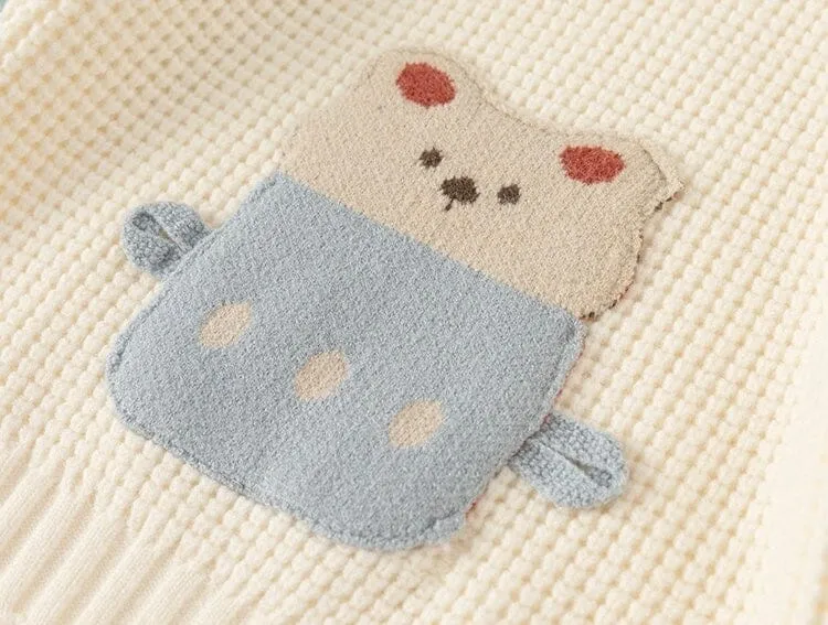 Cartoon Bear Colorblock Raglan Sleeve Knit Sweater