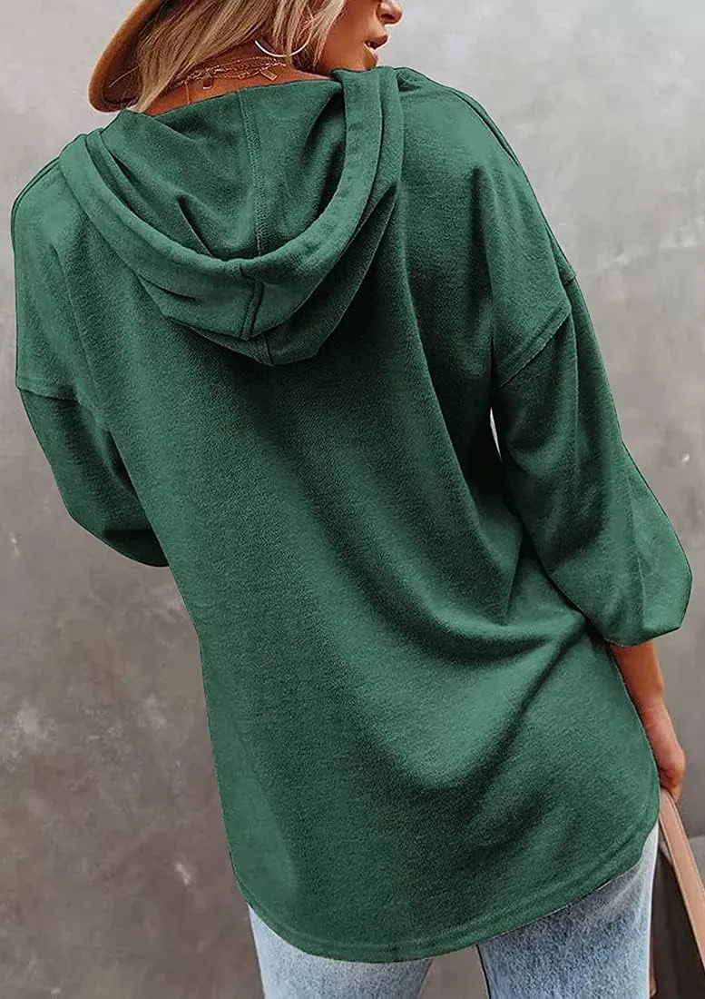 Chaos World Women's Hoodie Loose Fit Lightweight V-neck Sweatshirts Long Sleeve Henley Shirts