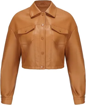 CHIGUO Women Faux Leather Cropped Jacket Trendy Moto Biker Short Jacket Fashion PU Coat Party Jacket