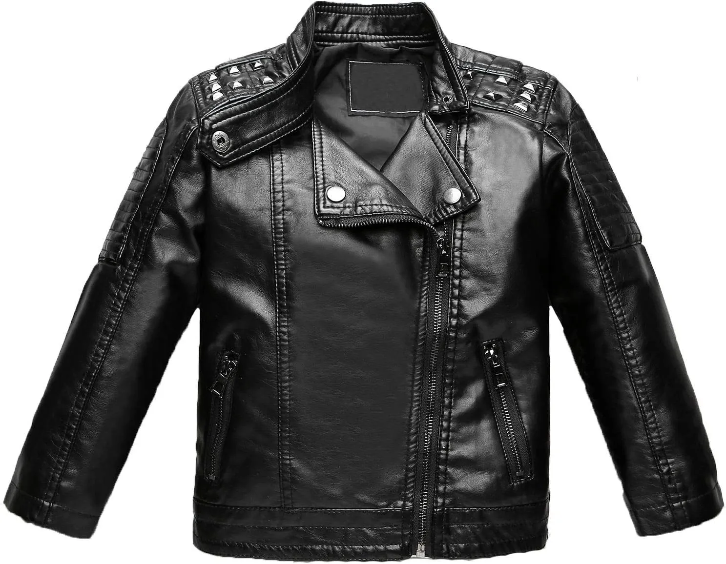 Children Leather Jacket Kids Motorcycle Biker Jacket Stand Collar Zipper Faux Leather Coat