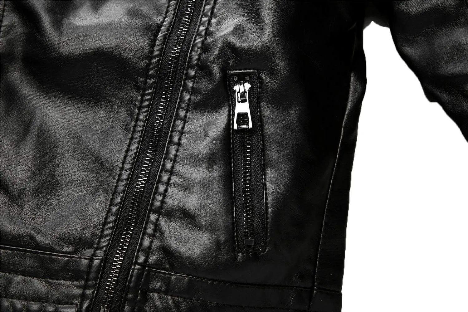 Children Leather Jacket Kids Motorcycle Biker Jacket Stand Collar Zipper Faux Leather Coat