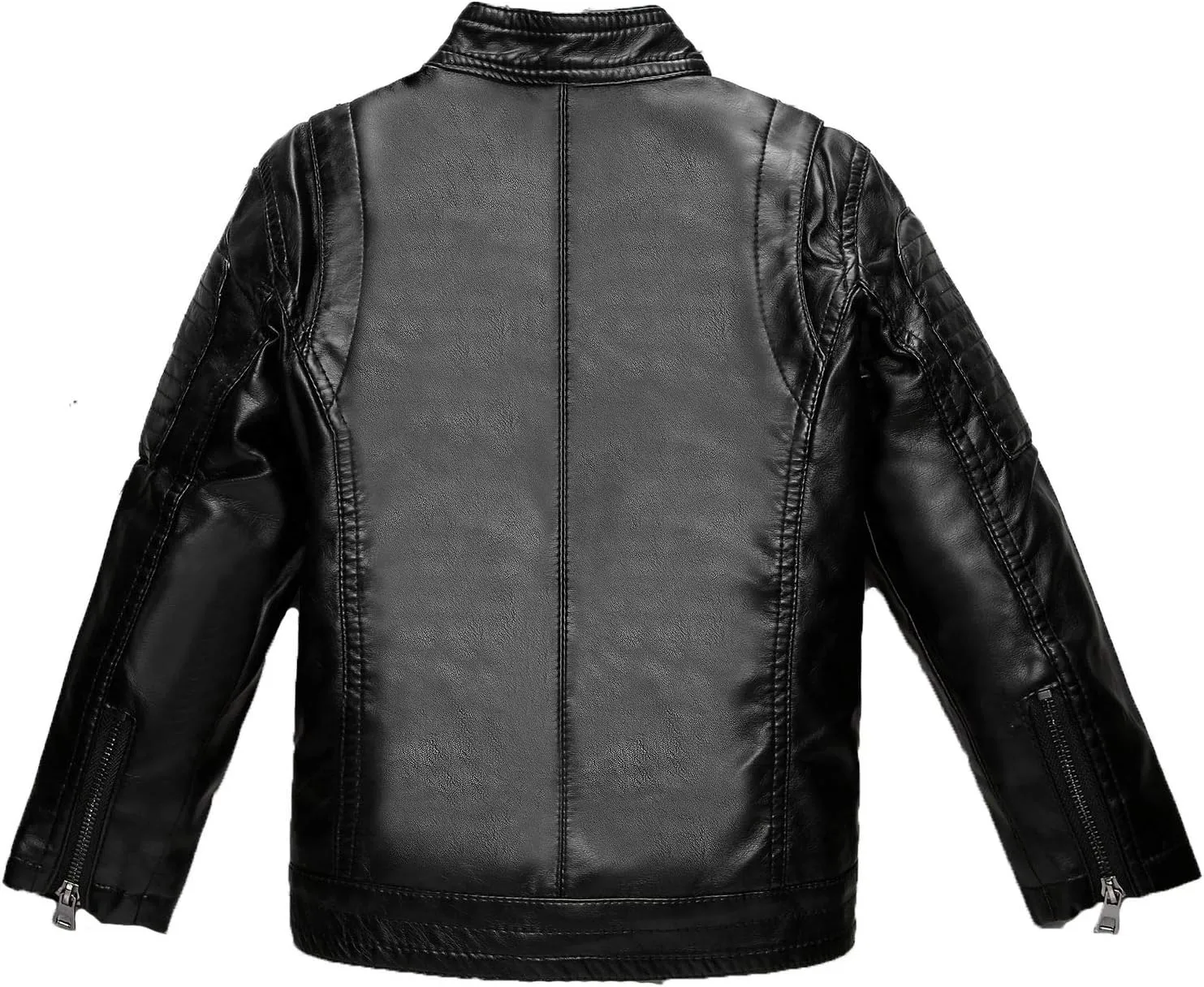 Children Leather Jacket Kids Motorcycle Biker Jacket Stand Collar Zipper Faux Leather Coat