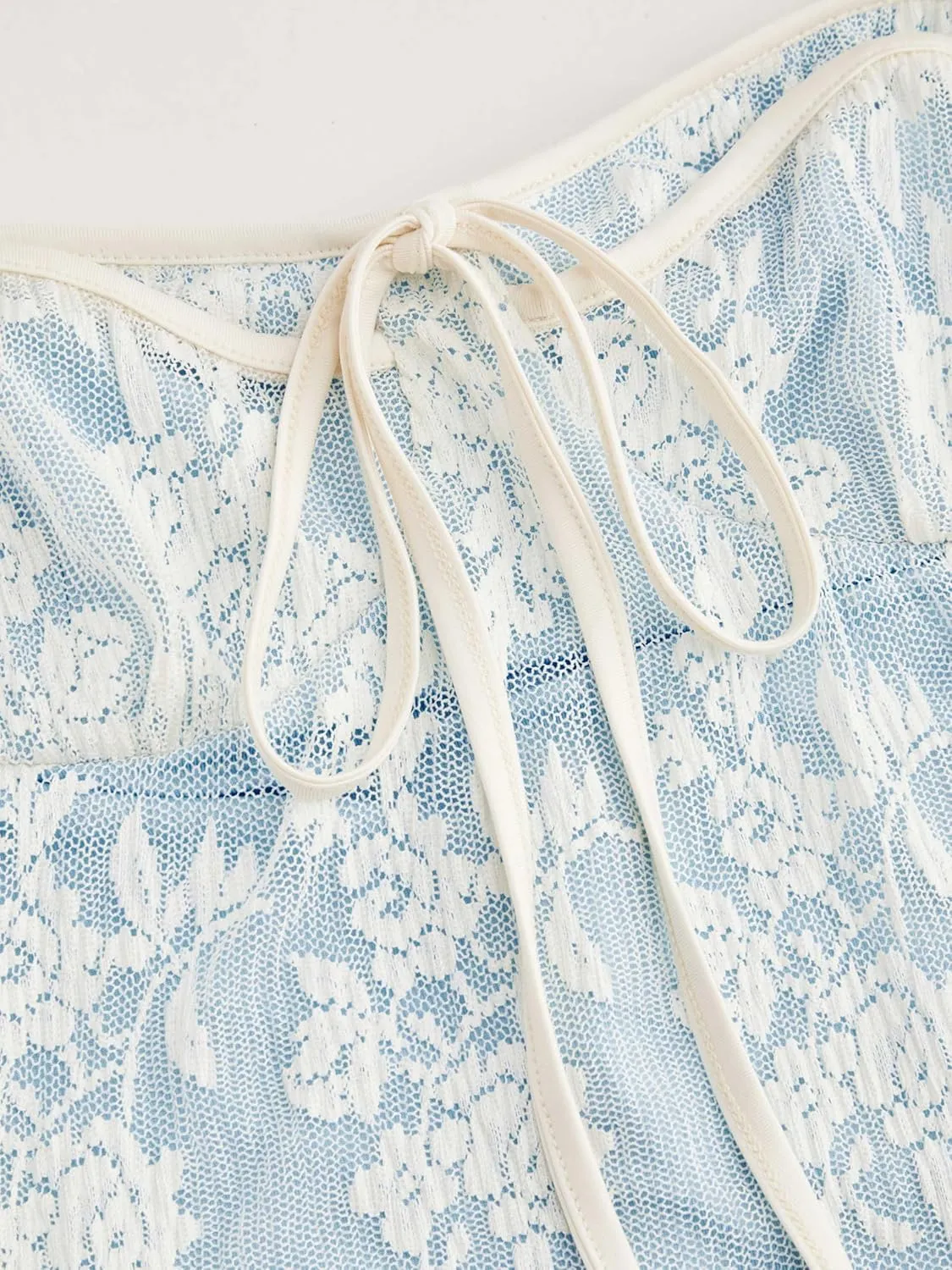 CIDER Lace Floral Embroidery Mini Dress Square Neck Knotted Middle Waist Party Vacation Babydoll Dress