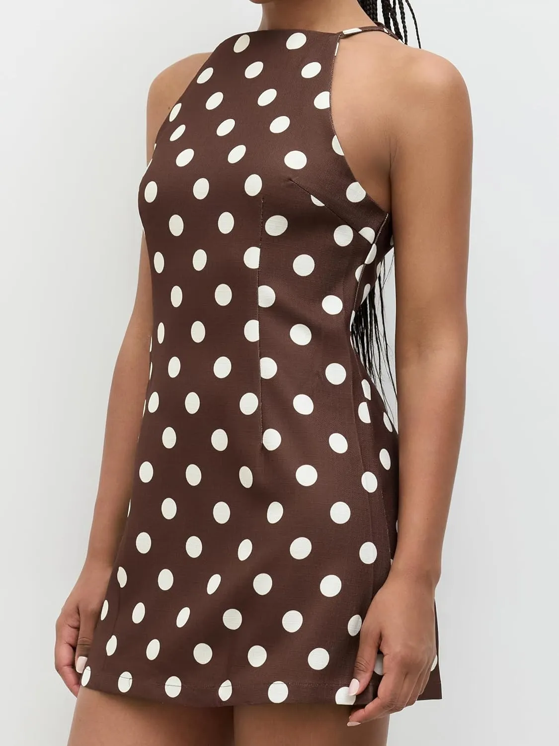 CIDER Mini Dress Party Cocktail Boat Neck High Waist Polka Dot Sleeveless Casual Short Dress