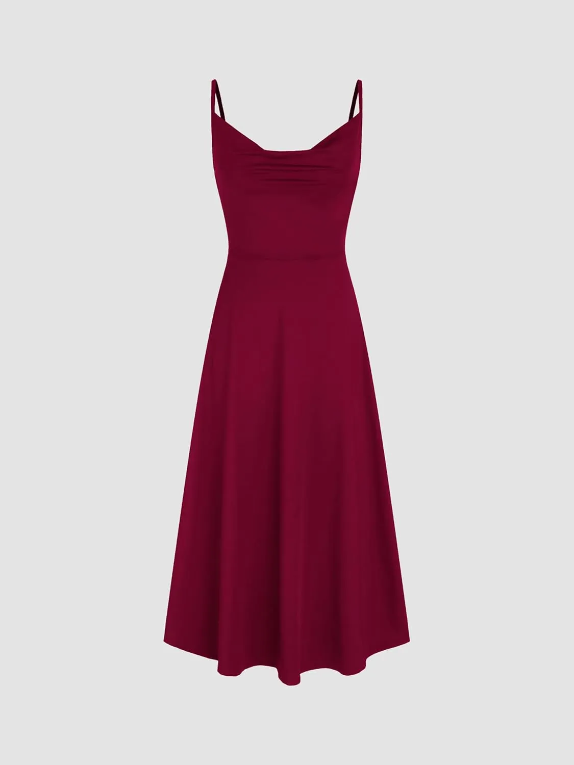 CIDER Summer Women's Spaghetti Strap Cowl Neck Cocktail Dress Ruched Sleeveless Formal Midi Dress Party Club Dress