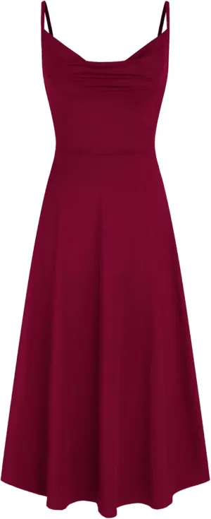 CIDER Summer Women's Spaghetti Strap Cowl Neck Cocktail Dress Ruched Sleeveless Formal Midi Dress Party Club Dress
