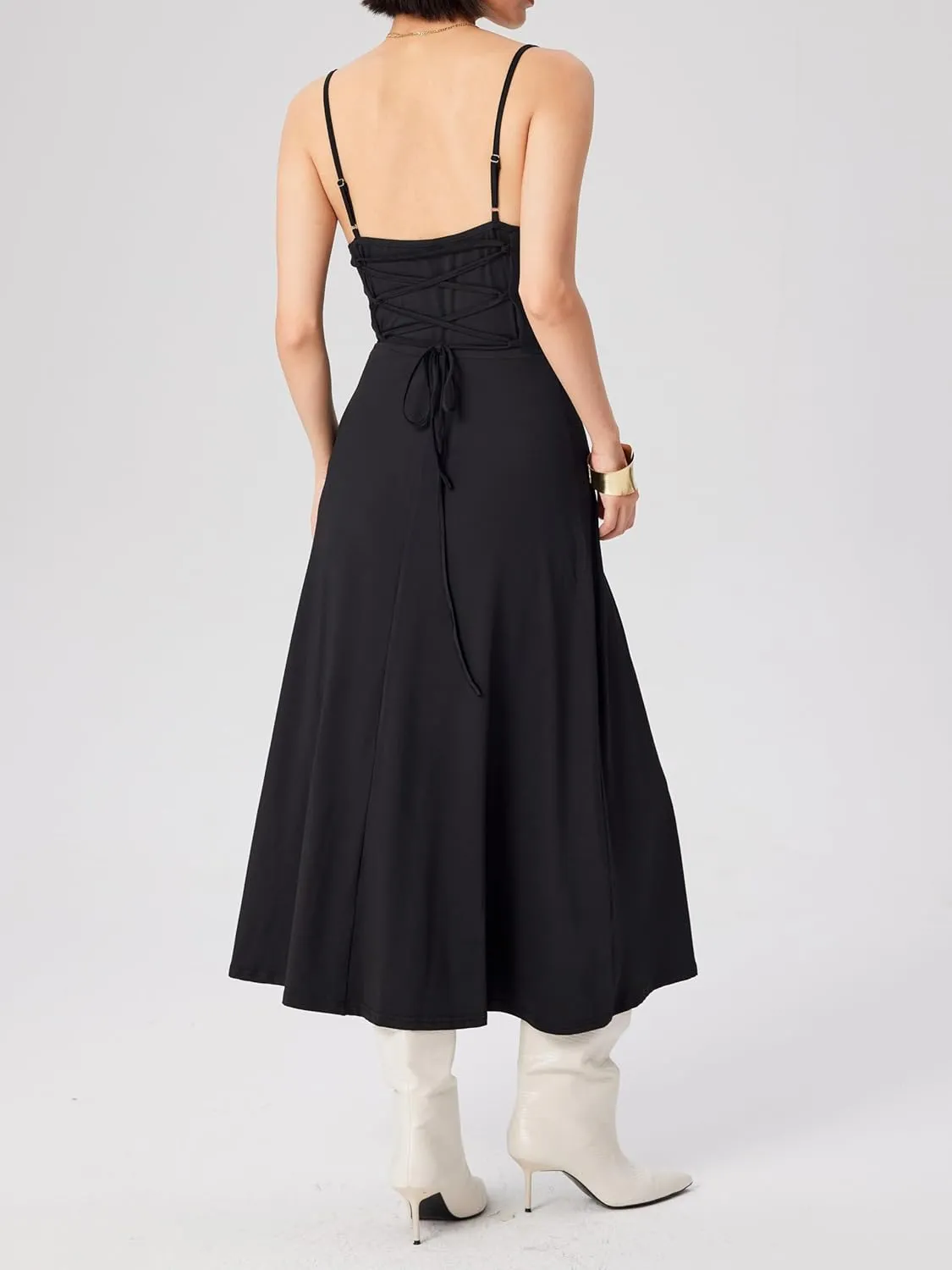CIDER Summer Women's Spaghetti Strap Cowl Neck Cocktail Dress Ruched Sleeveless Formal Midi Dress Party Club Dress