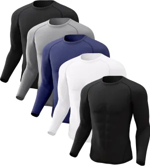 CL convallaria 5 Pack Mens Compression Shirt Workout Rash Guard Long Short Sleeve Undershirts for Athletic Gym Running