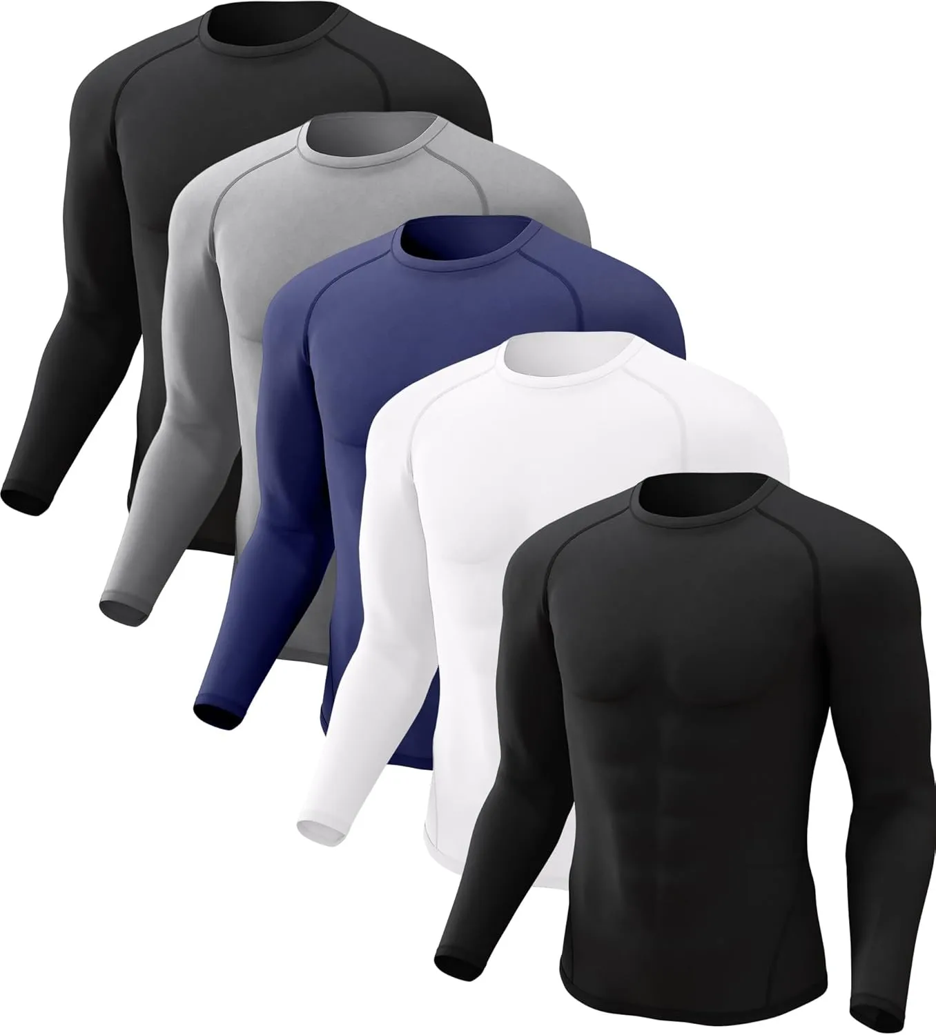 CL convallaria 5 Pack Mens Compression Shirt Workout Rash Guard Long Short Sleeve Undershirts for Athletic Gym Running