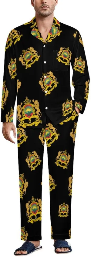 Coat of Arms of Moroccan 2 PCS Men Pajama Set Long Sleeve Button-down Shirts Tops & Sleep Pants Loungewear