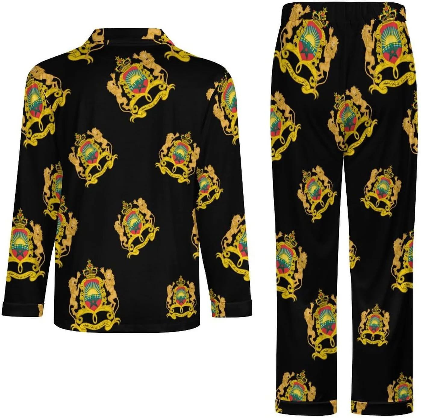 Coat of Arms of Moroccan 2 PCS Men Pajama Set Long Sleeve Button-down Shirts Tops & Sleep Pants Loungewear