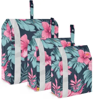 Colorful Hibiscus Flower Leaves Packing Cubes for Suitcases 3 Set Compression Expandable Luggage Packing Organizers for Carry on Suitcase Travel Essentials Luggage Organizer Bags Set