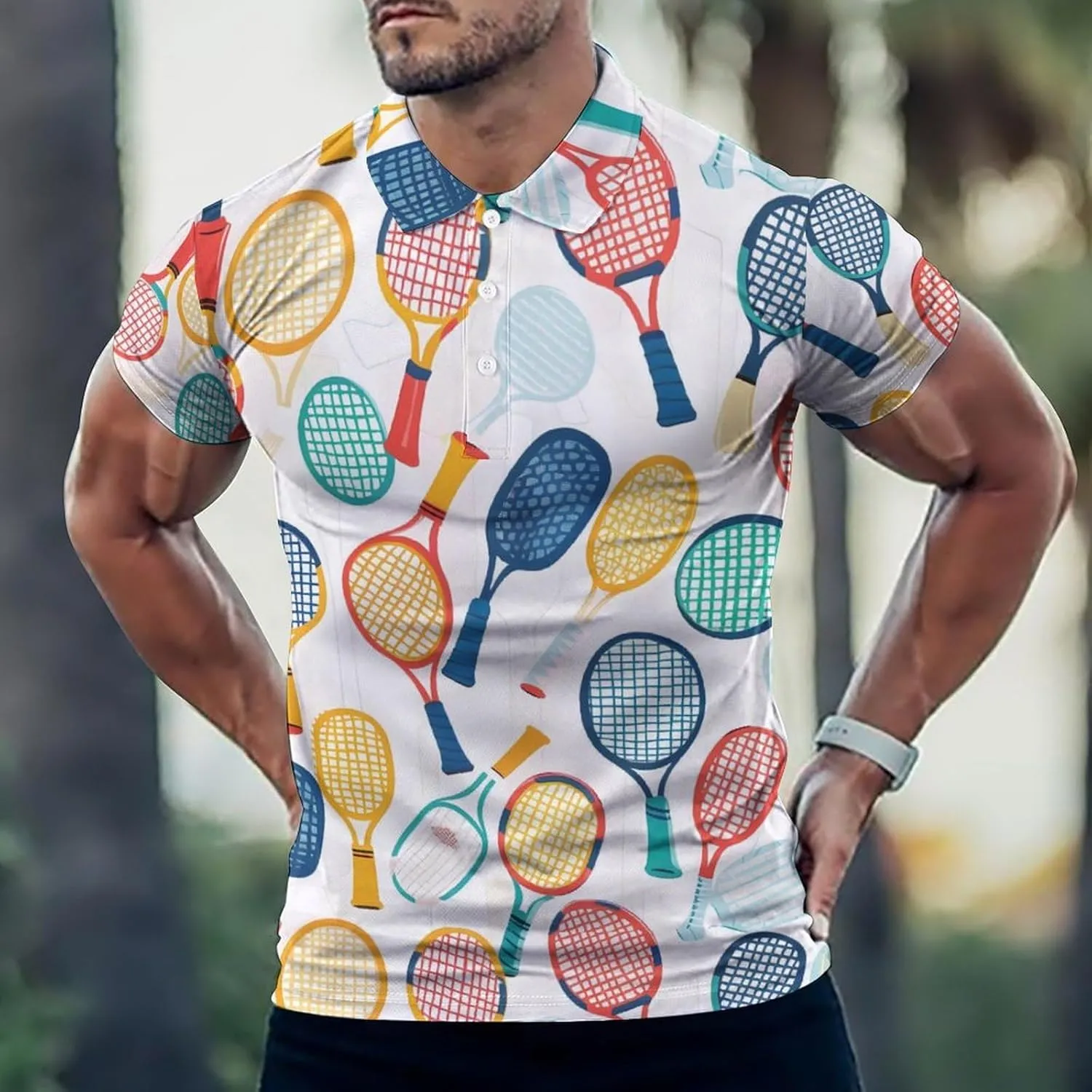 Colorful Pickles Ball Mens Polo Shirts Quick Dry Short Sleeve Golf Slim Fit T Shirt