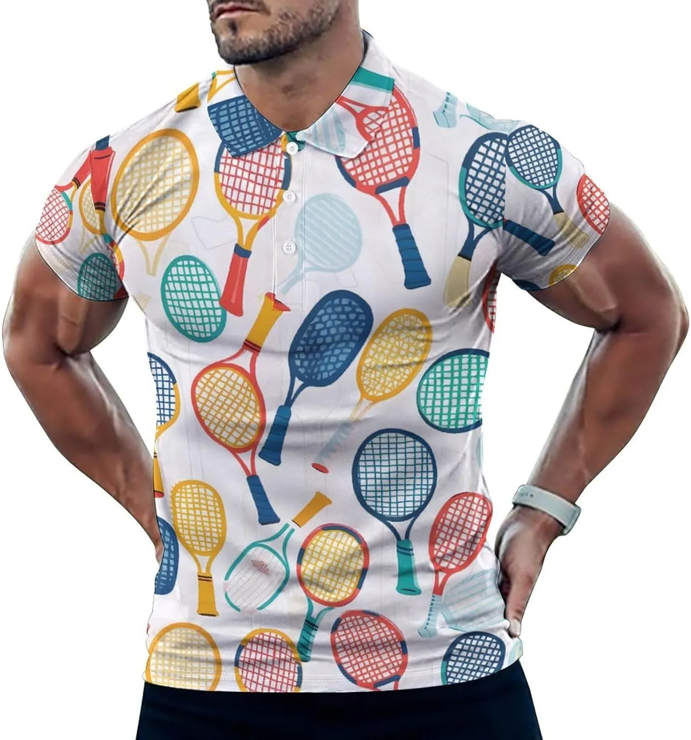 Colorful Pickles Ball Mens Polo Shirts Quick Dry Short Sleeve Golf Slim Fit T Shirt