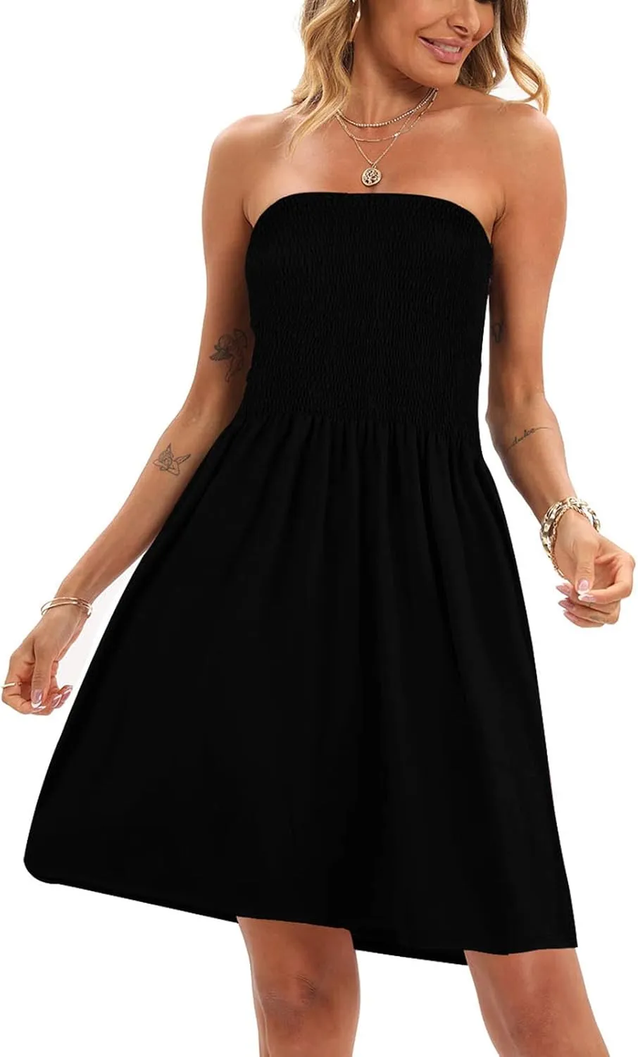 Comeon Women Off Shoulder Strapless Sleeveless Tube Top Dress Floral Summer Beach Coverup Flowy Midi Dress