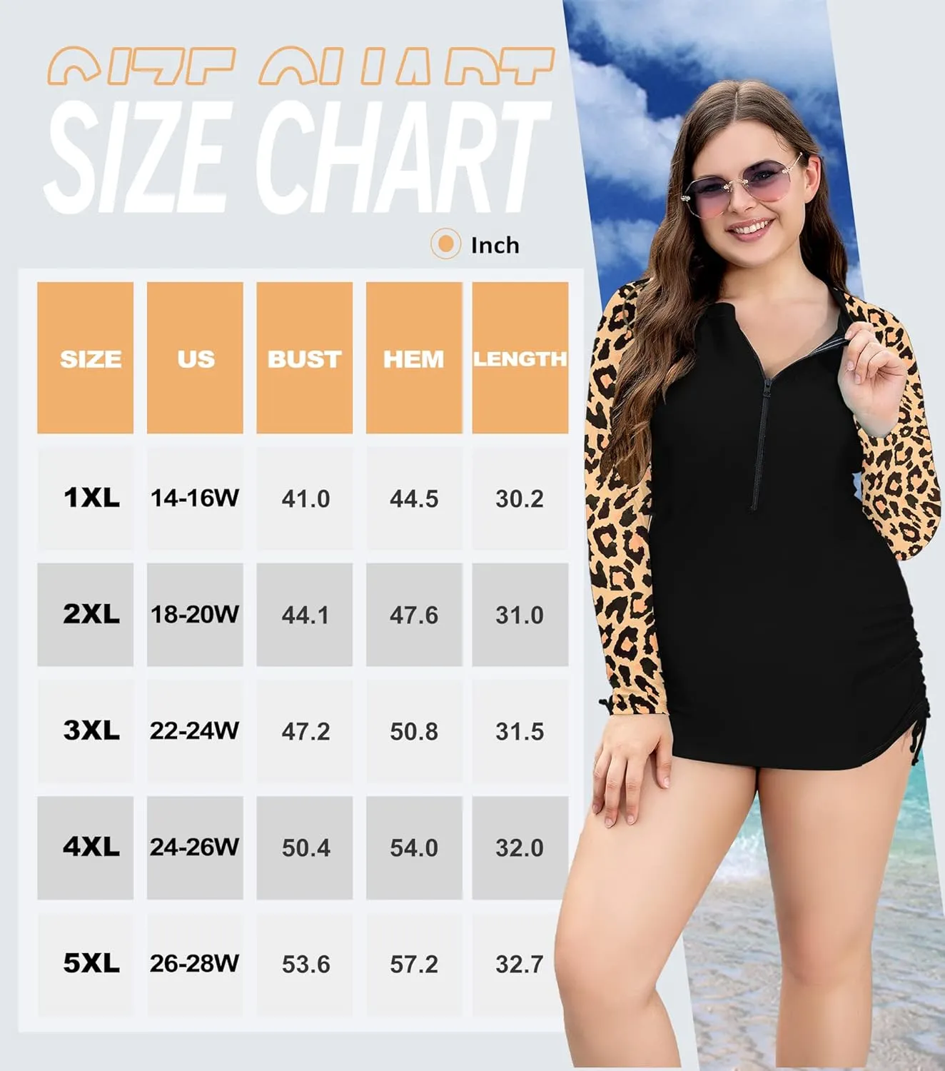COOTRY Womens Plus Size Rash Guard Long Sleeve Swim Shirts UPF 50  Sun Protection Swimsuit Top with Zipper