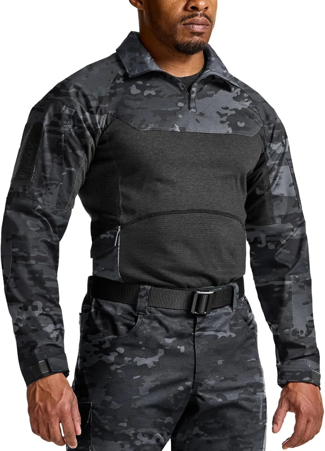 CQR Men's Combat Shirt Tactical 1/4 Zip Long Sleeve Military BDU Shirts Camo EDC Top with Pockets
