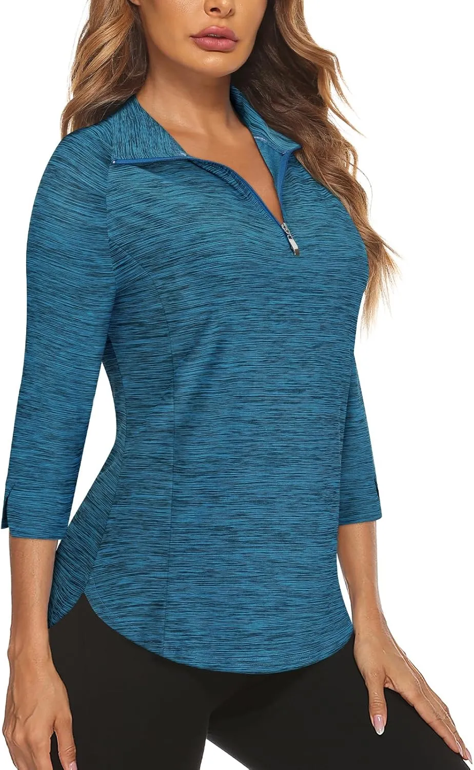 Cucuchy Style Womens Golf Shirt 3/4 Sleeve Quarter Zip Workout Tennis Tops Quick Dry UPF 50  Shirts