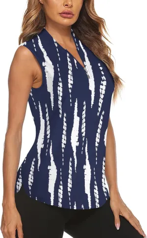 Cucuchy Style Womens Golf Shirts Sleeveless 1/4 Zip Up Moisture Wicking Tennis Polo Tank Tops M-3XL