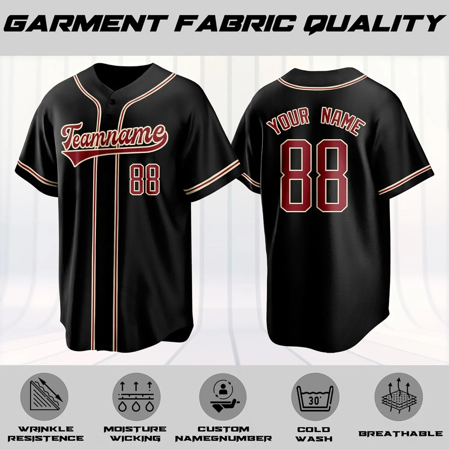 Custom Baseball Jersey Stitched Print Personalized Name Number Team Button Down Shirts Sports Uniform for Men Women Boys