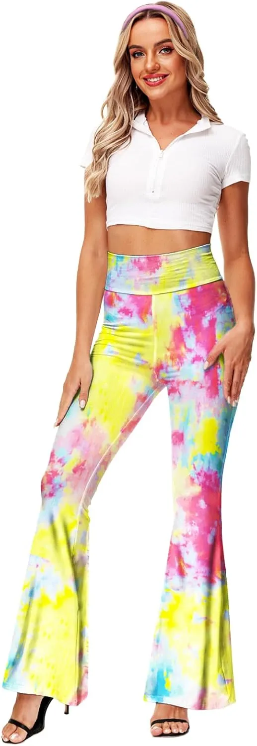 Deerose Women's High Waist Stretch Bell Bottom Slim-Fit Flare Leg Hippie Pants