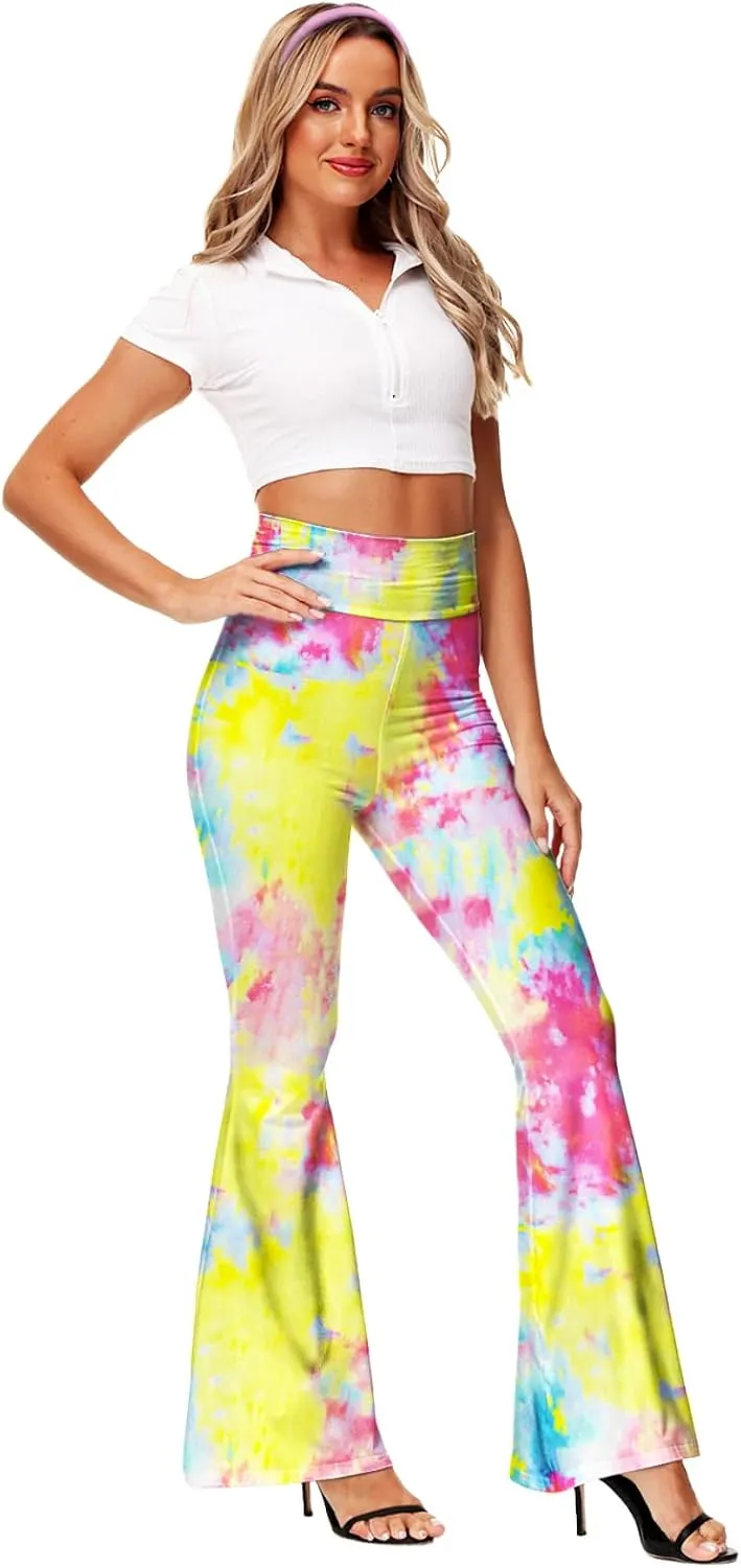 Deerose Women's High Waist Stretch Bell Bottom Slim-Fit Flare Leg Hippie Pants