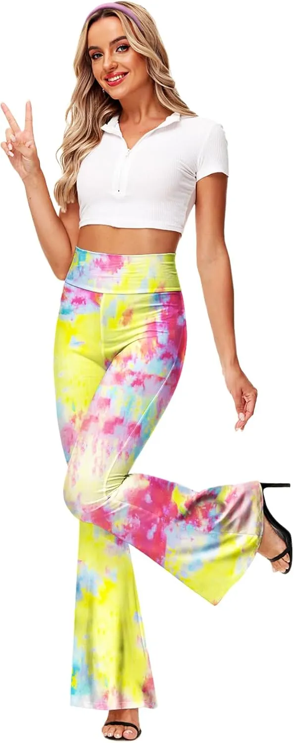 Deerose Women's High Waist Stretch Bell Bottom Slim-Fit Flare Leg Hippie Pants