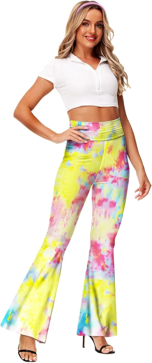 Deerose Women's High Waist Stretch Bell Bottom Slim-Fit Flare Leg Hippie Pants