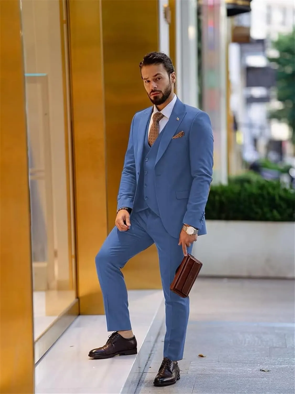 Double Breasted Suit Men 3 Piece Men's Suits Slim Fit Peak Lapel Suit one Button Blazer Vest Pants for Men Wedding