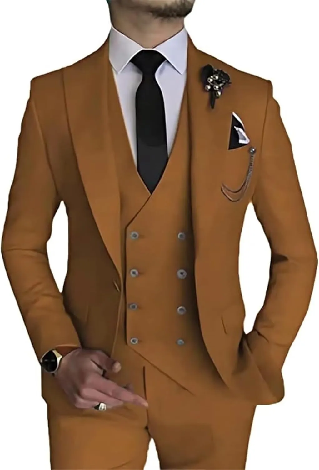 Double Breasted Suit Men 3 Piece Men's Suits Slim Fit Peak Lapel Suit one Button Blazer Vest Pants for Men Wedding