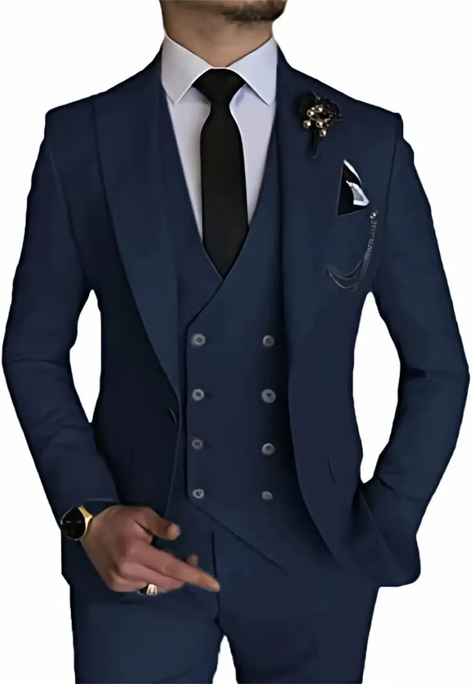 Double Breasted Suit Men 3 Piece Men's Suits Slim Fit Peak Lapel Suit one Button Blazer Vest Pants for Men Wedding