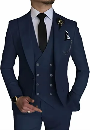 Double Breasted Suit Men 3 Piece Men's Suits Slim Fit Peak Lapel Suit one Button Blazer Vest Pants for Men Wedding