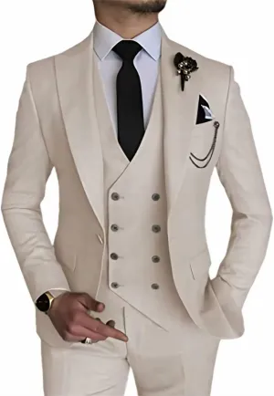 Double Breasted Suit Men 3 Piece Men's Suits Slim Fit Peak Lapel Suit one Button Blazer Vest Pants for Men Wedding