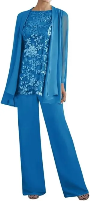 Dressy Pant Suits for Wedding Guest Outfit Lace Floral Mother Groom Gown Formal Pantsuits for Women Evening Party