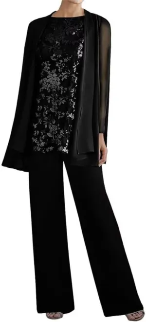 Dressy Pant Suits for Wedding Guest Outfit Lace Floral Mother Groom Gown Formal Pantsuits for Women Evening Party