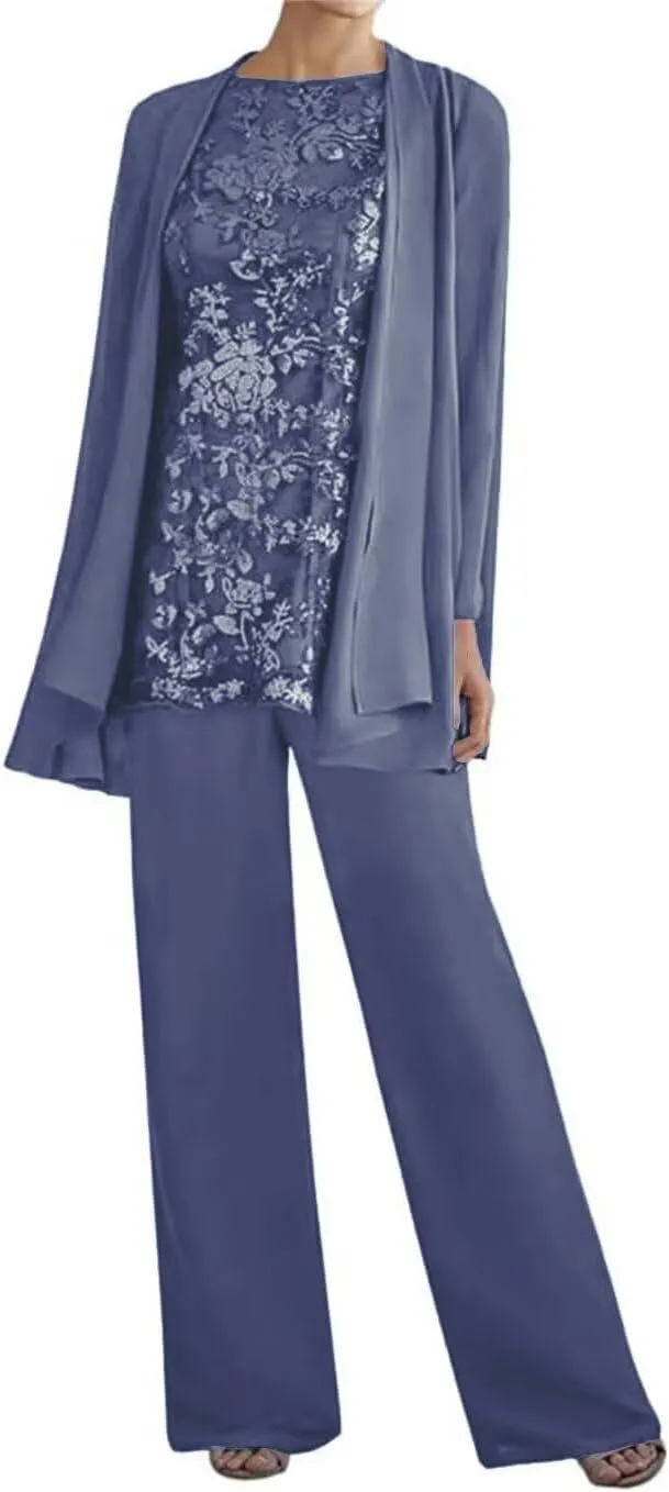 Dressy Pant Suits for Wedding Guest Outfit Lace Floral Mother Groom Gown Formal Pantsuits for Women Evening Party