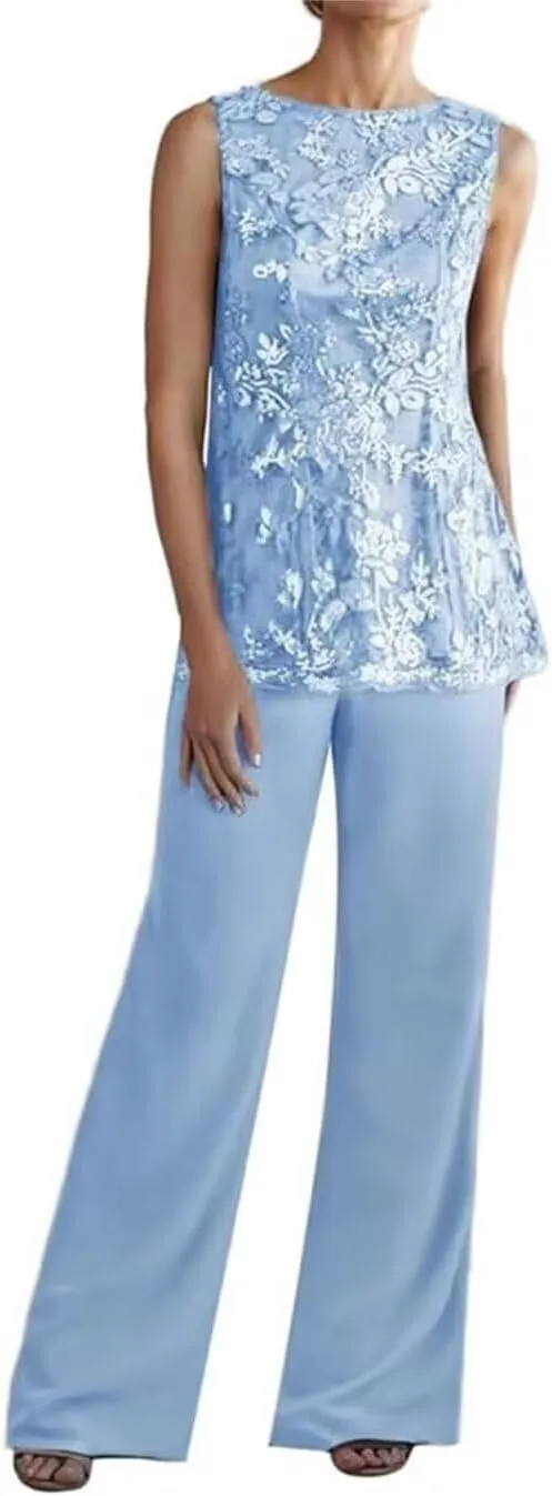 Dressy Pant Suits for Wedding Guest Outfit Lace Floral Mother Groom Gown Formal Pantsuits for Women Evening Party
