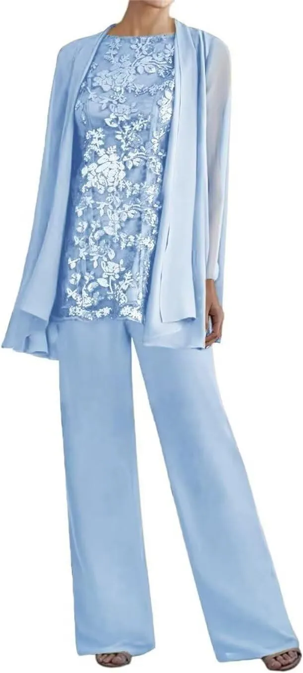 Dressy Pant Suits for Wedding Guest Outfit Lace Floral Mother Groom Gown Formal Pantsuits for Women Evening Party