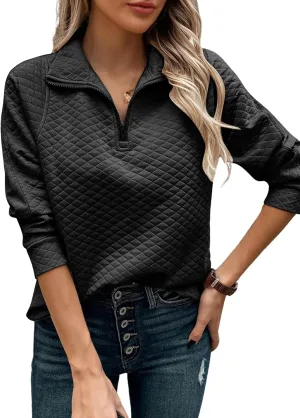 ECOWISH Womens Sweateshirt Quarter Zip: Fall Fashion 2025 Tops Winter Oversized Hoodie Ribbed Qulited Pullover V Neck Outfit