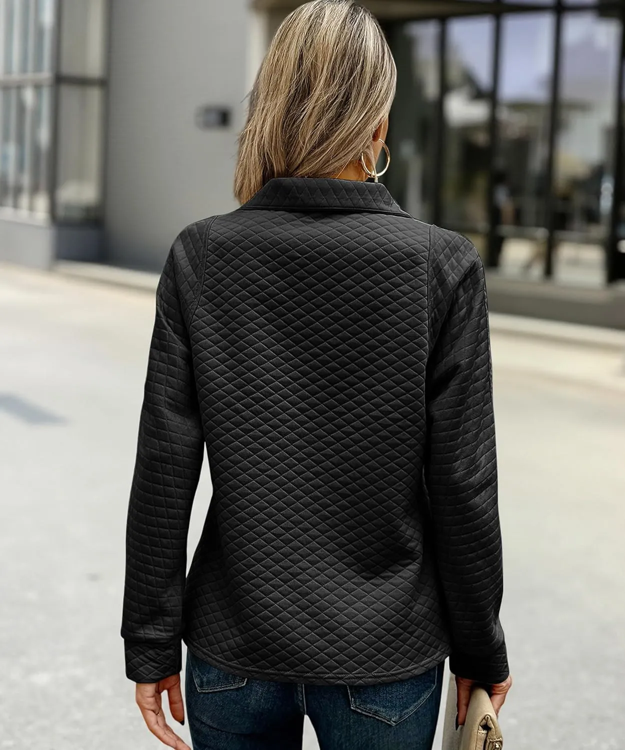 ECOWISH Womens Sweateshirt Quarter Zip: Fall Fashion 2025 Tops Winter Oversized Hoodie Ribbed Qulited Pullover V Neck Outfit