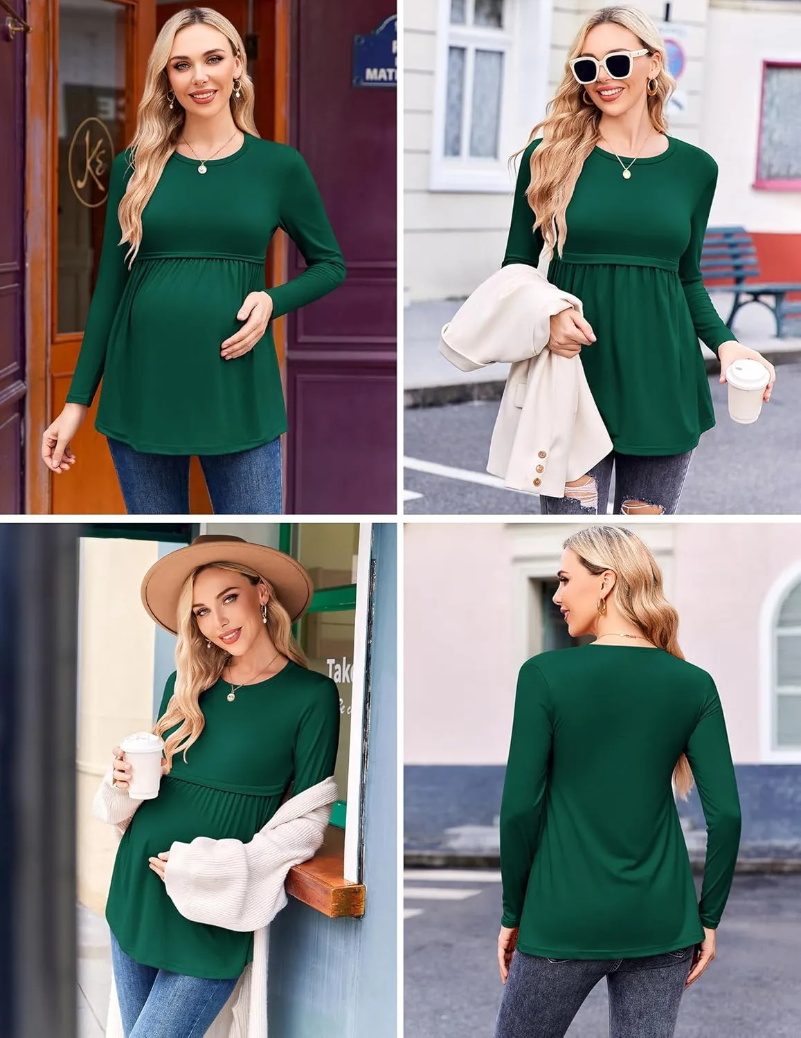 Ekouaer Maternity Shirts 3 Packs Pleated Long Sleeve Tops Tunic Casual Pregnancy Clothes